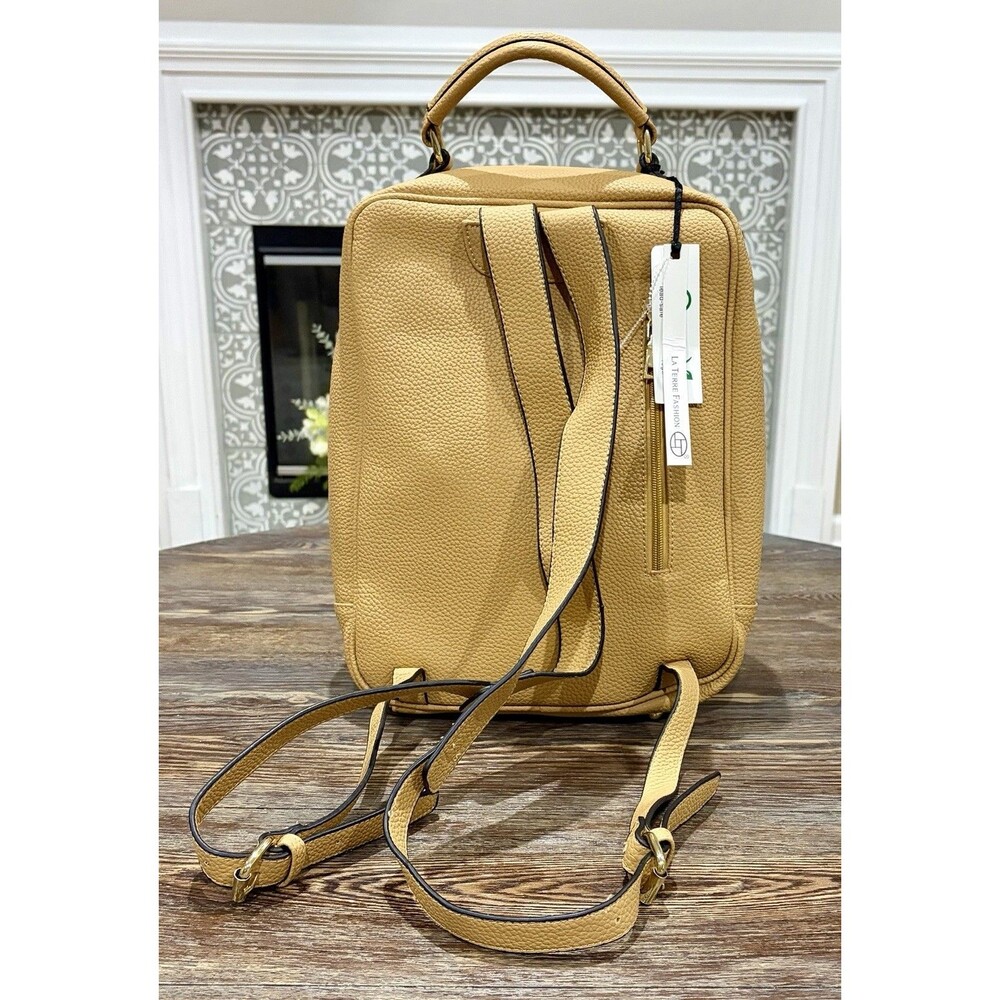 La Terre Golden Tan Vegan Leather Backpack Purse - NWT - Picture 2 of 15